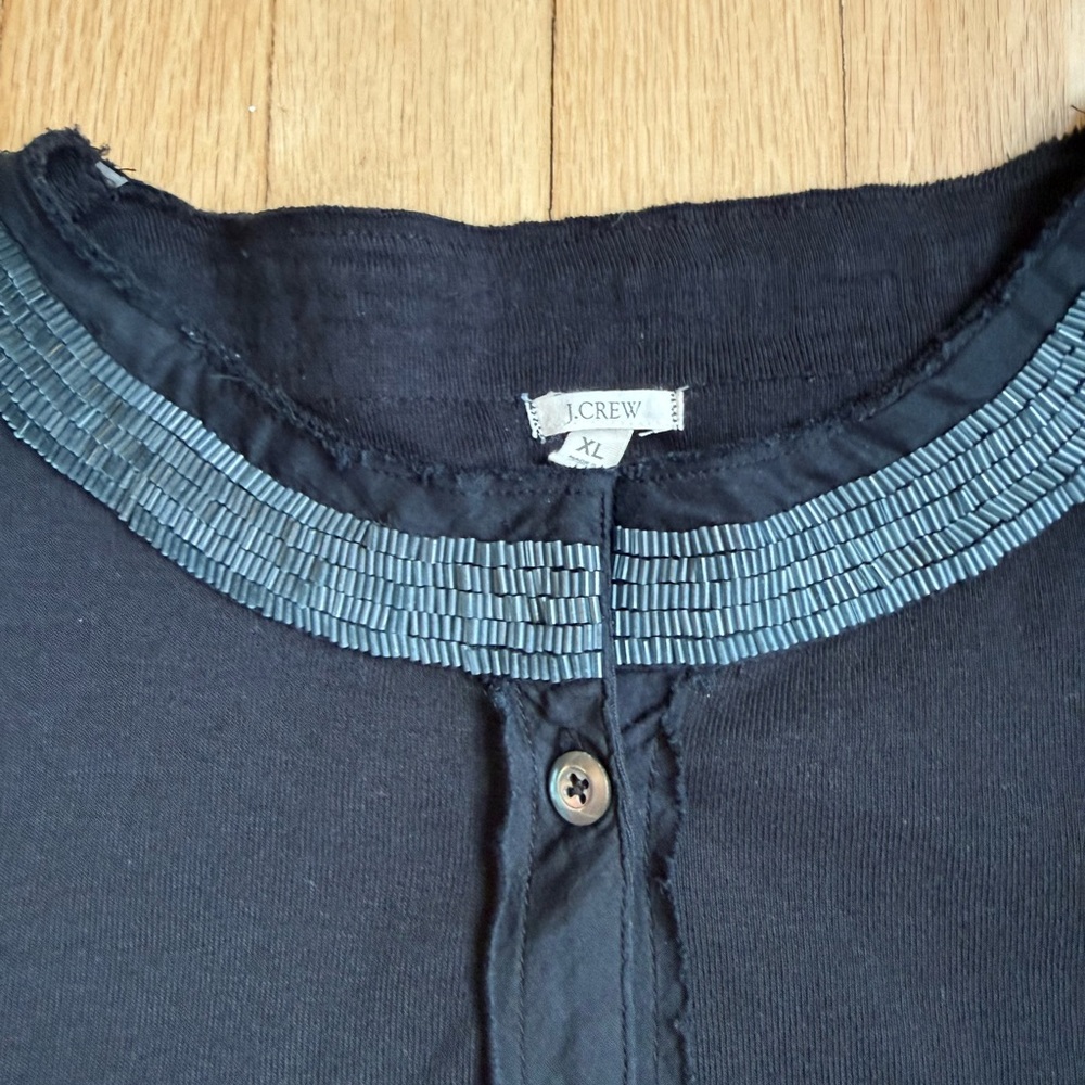 J CREW Black beaded t-shirt Cardigan top 100% Cotton EUC - Picture 2 of 2